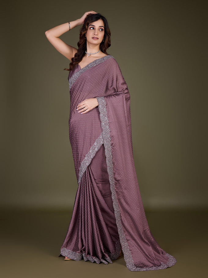 Women Light Brown Saree Rangoli sik Embroidery With Siroski Work Saree Trendmalls