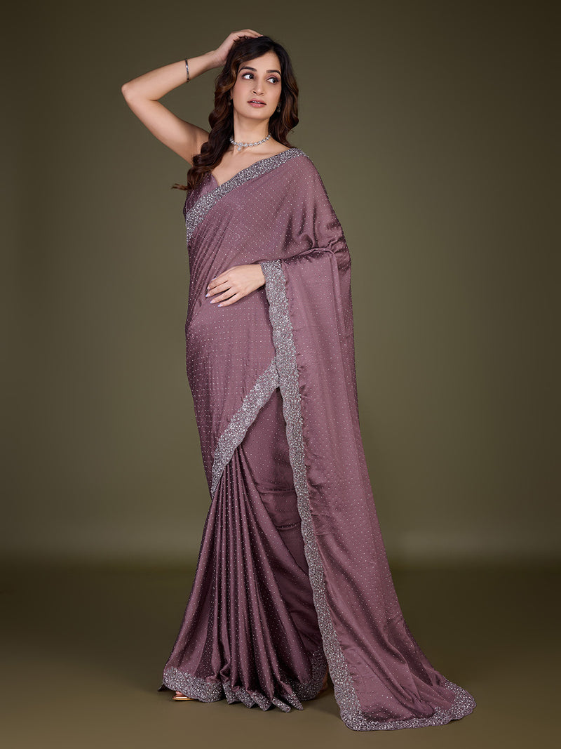 Women Light Brown Saree Rangoli sik Embroidery With Siroski Work Saree