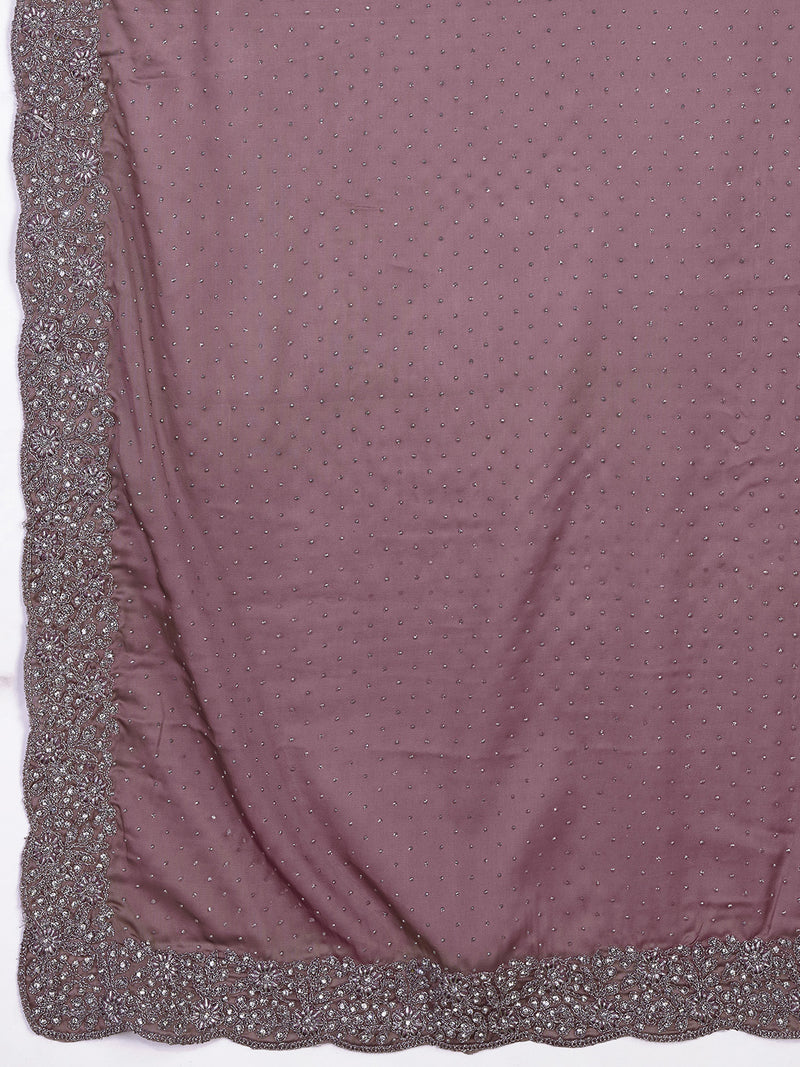 Women Light Brown Saree Rangoli sik Embroidery With Siroski Work Saree