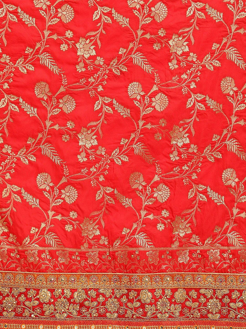 Women's Red Pure Silk Embroidery Work Saree with Unstitch Blouse Piece