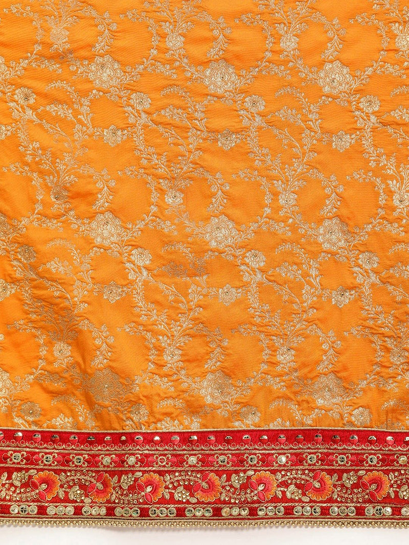 Women's Orange Pure Silk Embroidery Work Saree with Unstitch Blouse Piece