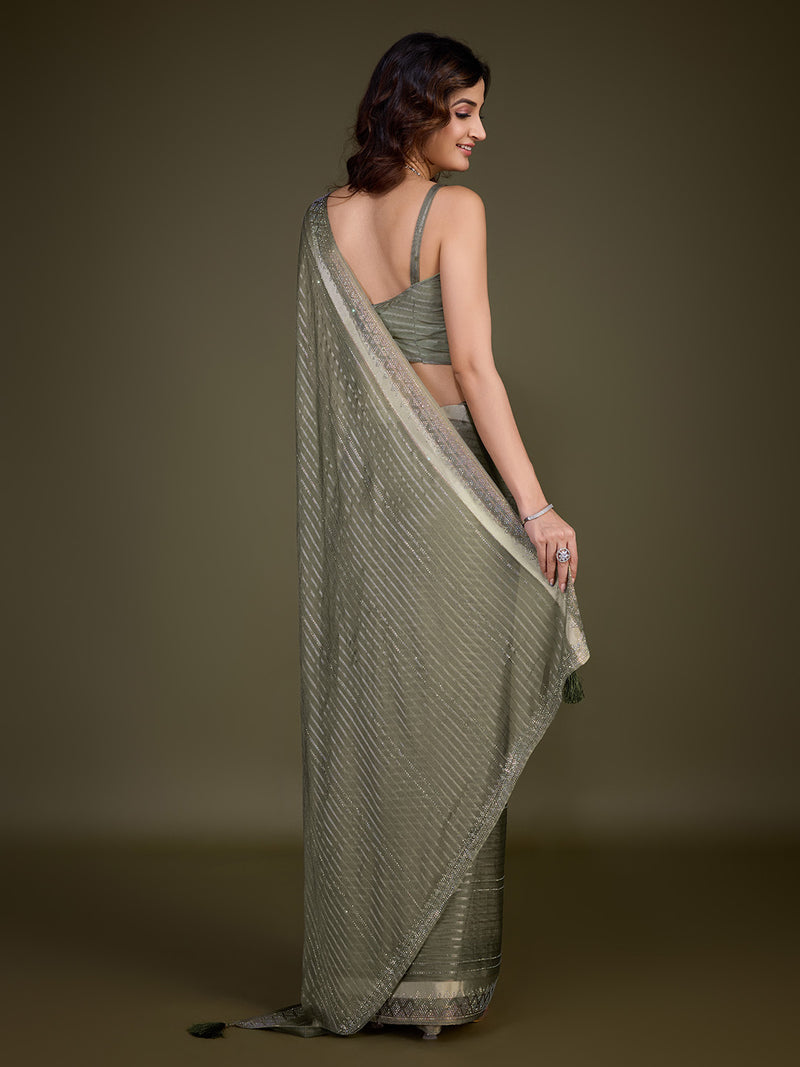 Women's Chiffon Siroski Work Saree with Unstitch Blouse Piece