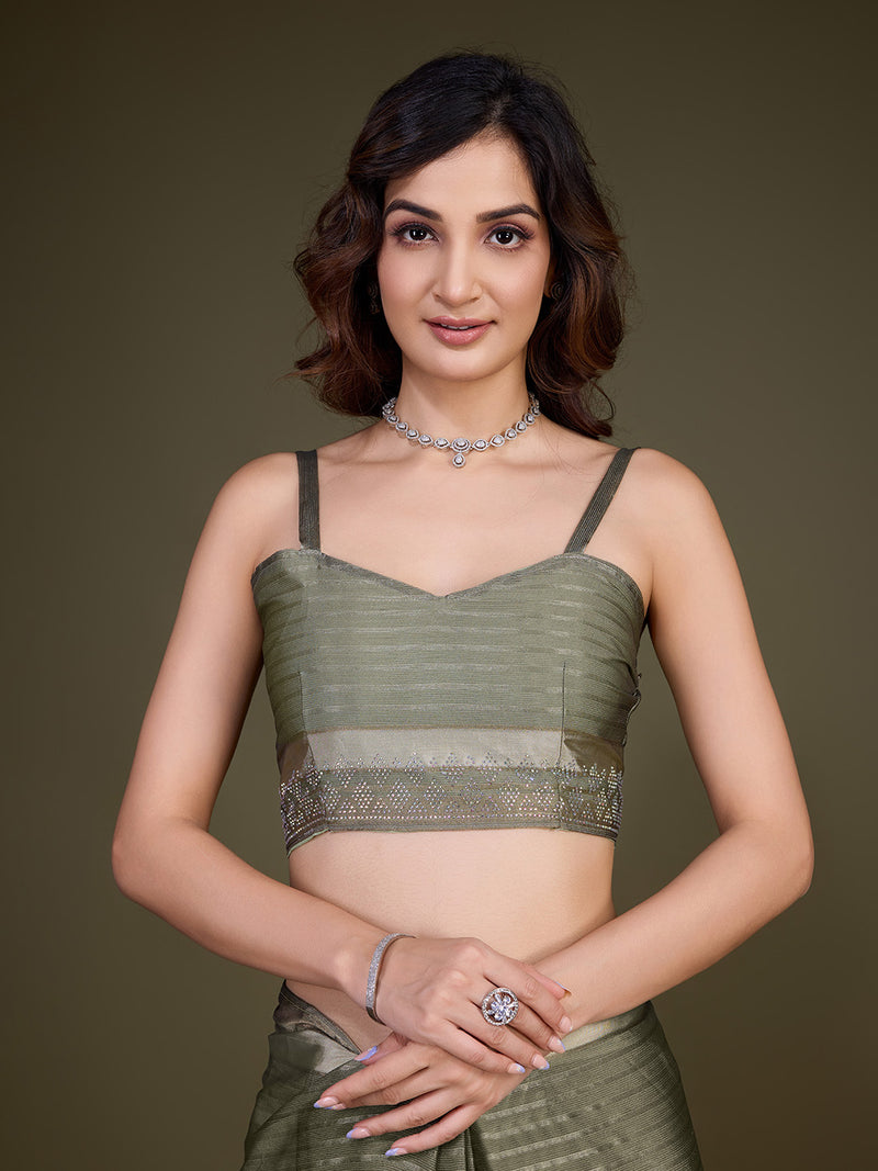 Women's Chiffon Siroski Work Saree with Unstitch Blouse Piece