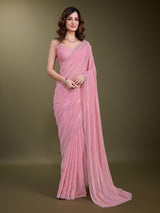 Women's Chiffon Siroski Work Saree with Unstitch Blouse Piece