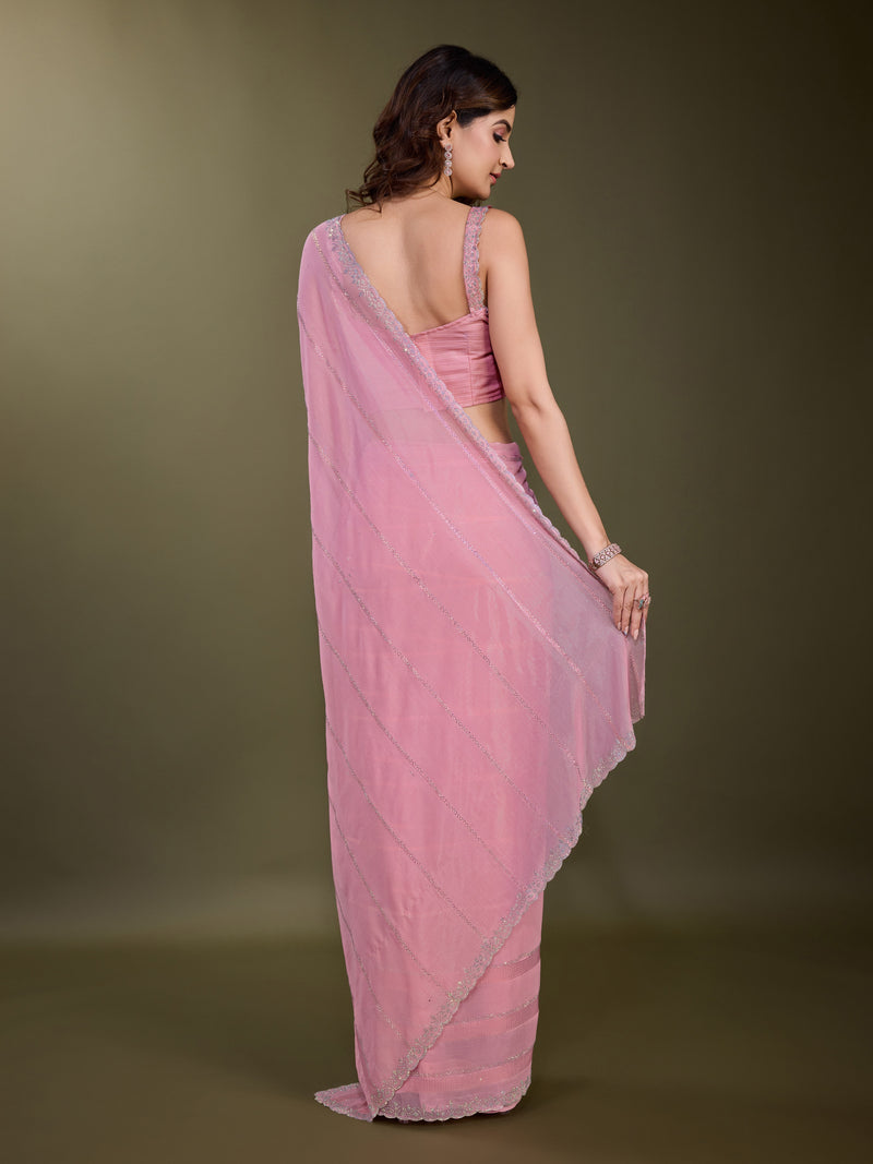 Women's Chiffon Siroski Work Saree with Unstitch Blouse Piece