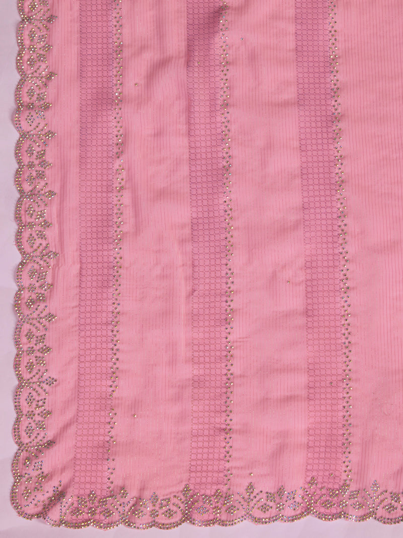 Women's Chiffon Siroski Work Saree with Unstitch Blouse Piece