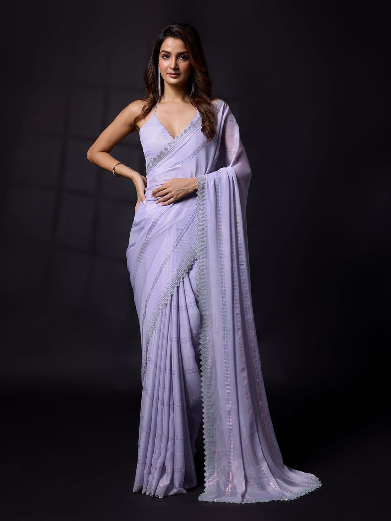 Women's Chiffon Siroski Work Saree with Unstitch Blouse Piece