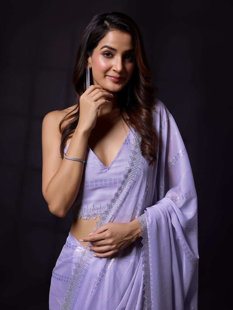 Women's Chiffon Siroski Work Saree with Unstitch Blouse Piece