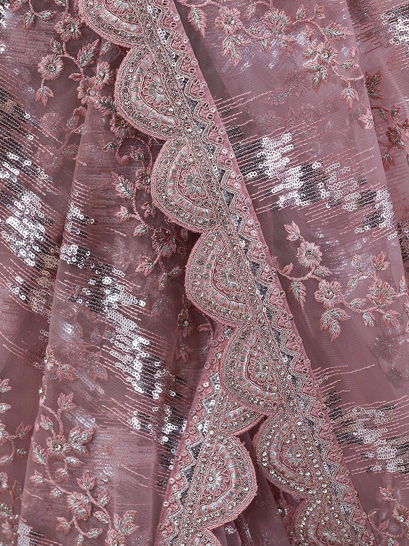 Women's Light Purple Net Embroidery Stone, Sequin Work Saree with Unstitch Blouse Piece