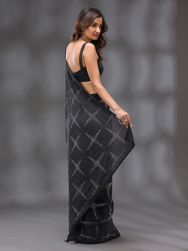 Women's Silk Siroski Work Saree with Unstitch Blouse Piece