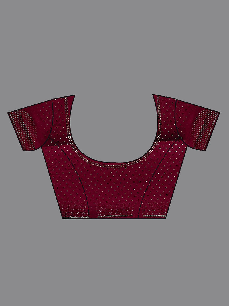 Women's Red Silk Siroski Work Saree with Unstitch Blouse Piece