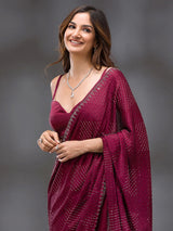 Women's Red Silk Siroski Work Saree with Unstitch Blouse Piece