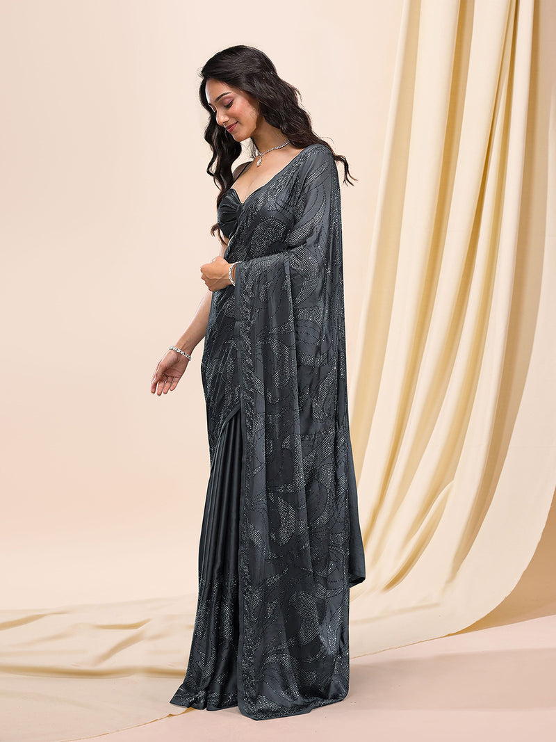 Women's Silk Siroski Work Saree with Unstitch Blouse Piece