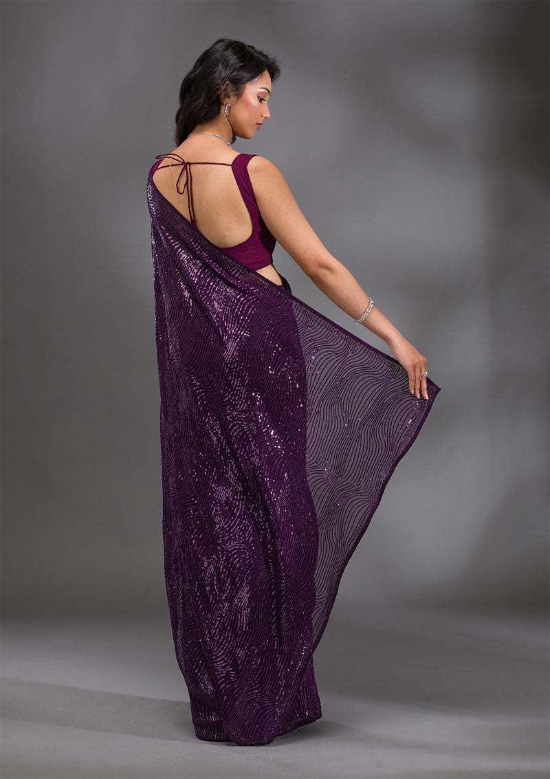Women's Georgette Sequence Embroidery Work Saree with Unstitch Blouse Piece