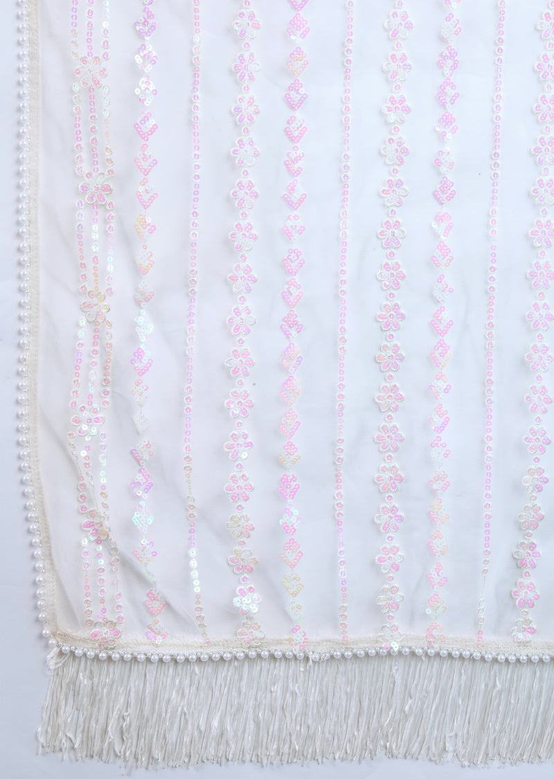 Women's White Net Embroidery Sequin work Saree with Unstitch Blouse Piece
