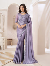 Purple Tissue Silk Sequin Embroidery Work Saree with Unstitched Blouse Piece For Women's