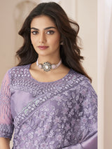 Purple Tissue Silk Sequin Embroidery Work Saree with Unstitched Blouse Piece For Women's