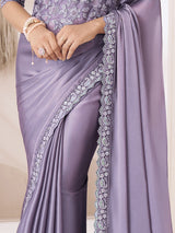 Purple Tissue Silk Sequin Embroidery Work Saree with Unstitched Blouse Piece For Women's