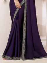 Purple Chiffon Embroidery Saree with Unsttiched Blouse Piece For Women's