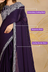 Purple Chiffon Embroidery Saree with Unsttiched Blouse Piece For Women's Trendmalls