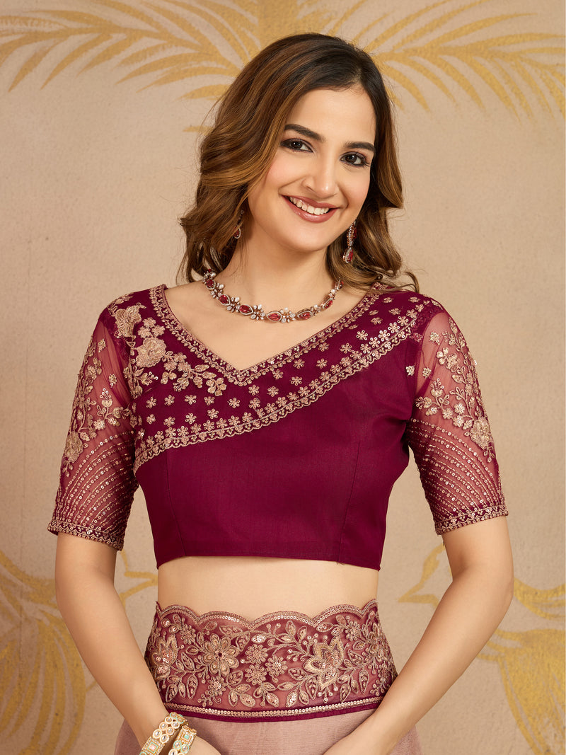 Multicolor Chiffon Embroidery work Ombre Style Saree with Unstitched Blouse Piece