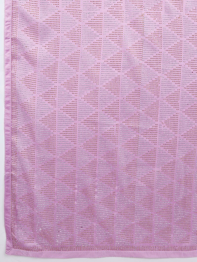 Women's Pink Chiffon Siroski Work with Unstitch Blouse Piece