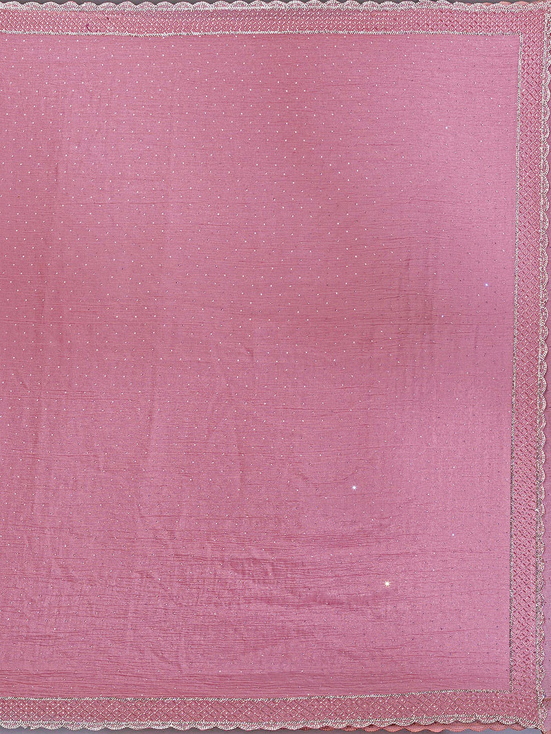 Women's  Pink Art Silk Siroski Work with Unstitch Blouse Piece