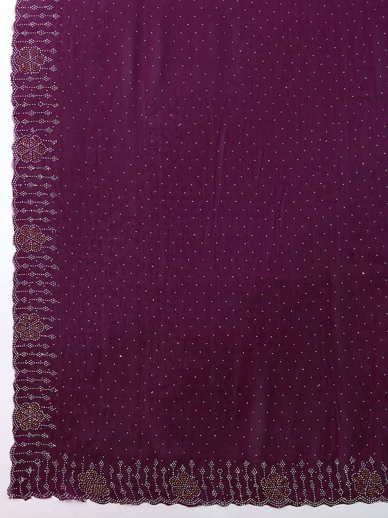 Women's Purple Silk Blend Siroski Work with Unstitch Blouse Piece