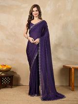 Women's Art Silk Siroski Mirror Work Saree with Unstitch Blouse Piece