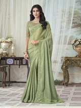 LightGreen Chiffon Embroidery Sequence work Saree with Unstitched Blouse Piece