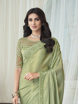 LightGreen Chiffon Embroidery Sequence work Saree with Unstitched Blouse Piece