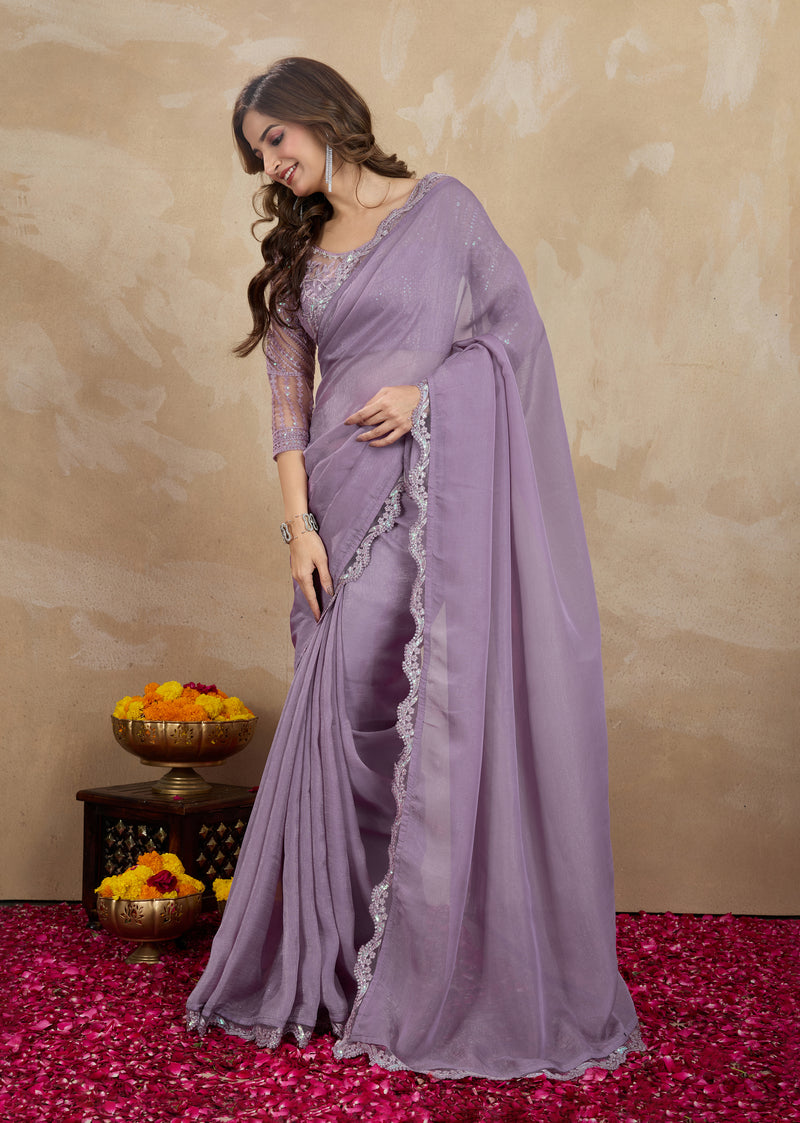 Women's Tussar Silk Sequence Embroidery Work Saree with Unstitch Blouse Piece