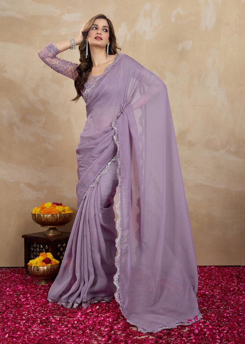 Women's Tussar Silk Sequence Embroidery Work Saree with Unstitch Blouse Piece