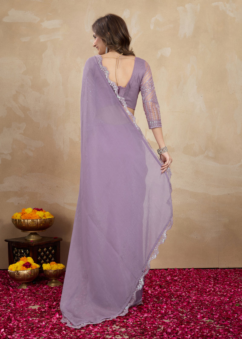 Women's Tussar Silk Sequence Embroidery Work Saree with Unstitch Blouse Piece