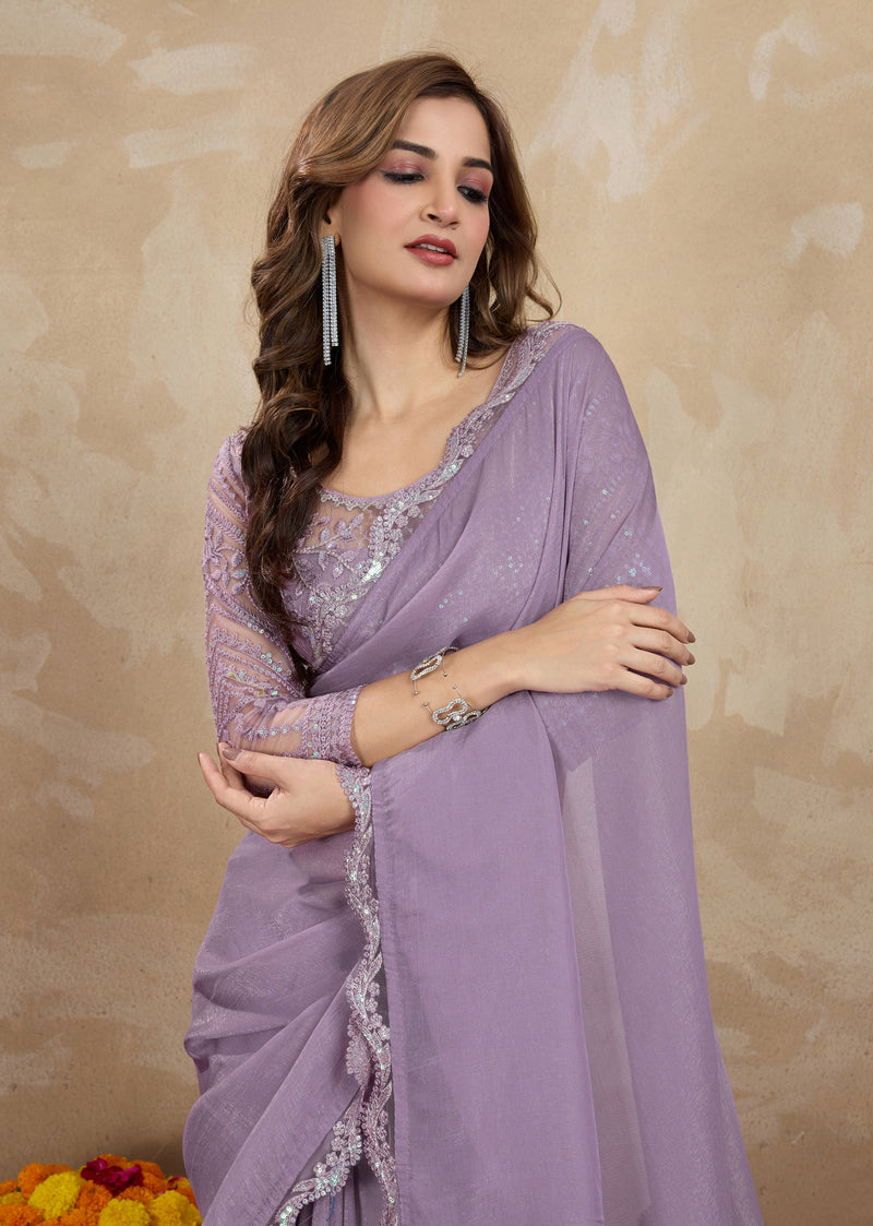 Women's Tussar Silk Sequence Embroidery Work Saree with Unstitch Blouse Piece