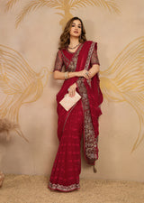 Red Chiffon Embroidery Saree with Unsttiched Blouse Piece For Women's