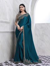 Morpeach Art Silk Embrodeiry Work Saree with Unstitch Blouse Piece