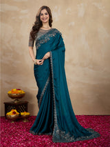 Morpeach Art Silk Embrodeiry Work Saree with Unstitch Blouse Piece