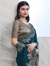 Morpeach Art Silk Embrodeiry Work Saree with Unstitch Blouse Piece