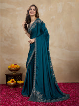 Morpeach Art Silk Embrodeiry Work Saree with Unstitch Blouse Piece