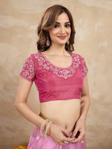 Darkpink Jacquard Silk Embroidery Sequence Work Saree with Unstitched Blouse Piece