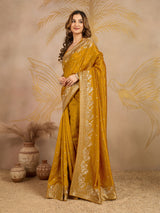 Yellow Art Silk Embroidery Work Saree With Unstitched Blouse Piece For Woman's