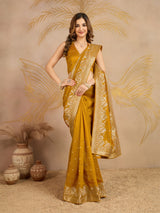 Yellow Art Silk Embroidery Work Saree With Unstitched Blouse Piece For Woman's