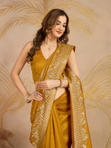 Yellow Art Silk Embroidery Work Saree With Unstitched Blouse Piece For Woman's