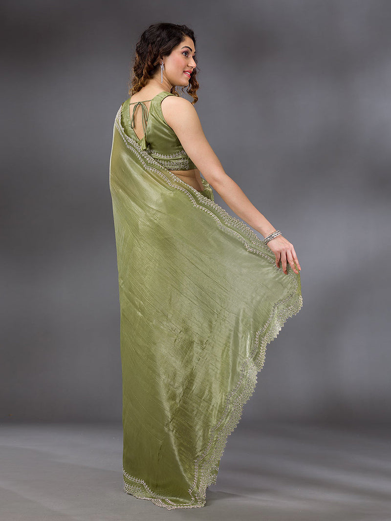 Women's Tussar Silk Siroski Work Saree with Unstitch Blouse Piece