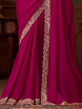 Satin Embroidery With Sequence Work Saree with Unstitched Blouse Trendmalls