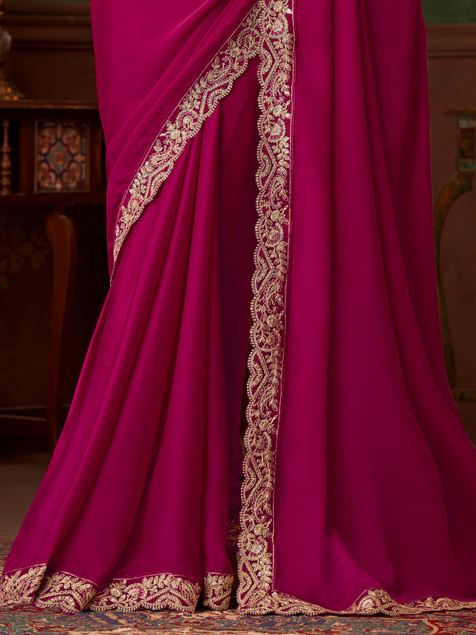 Satin Embroidery With Sequence Work Saree with Unstitched Blouse Trendmalls