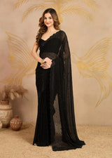 Black Georgette Siroski work Saree with Unstitched Blouse Piece For Women's