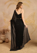 Black Georgette Siroski work Saree with Unstitched Blouse Piece For Women's Trendmalls