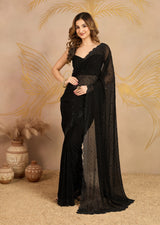 Black Georgette Siroski work Saree with Unstitched Blouse Piece For Women's